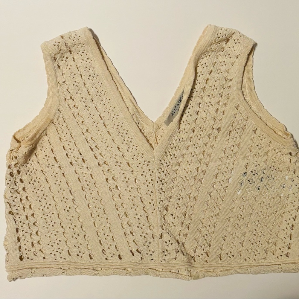 All Saints Beige Crochet Crop Top